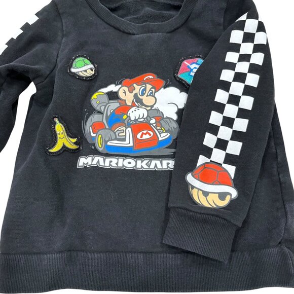 Universal Studios Japan Mario Kart Kids Sweatshirt Black Checkered 110/5 - Picture 2 of 7